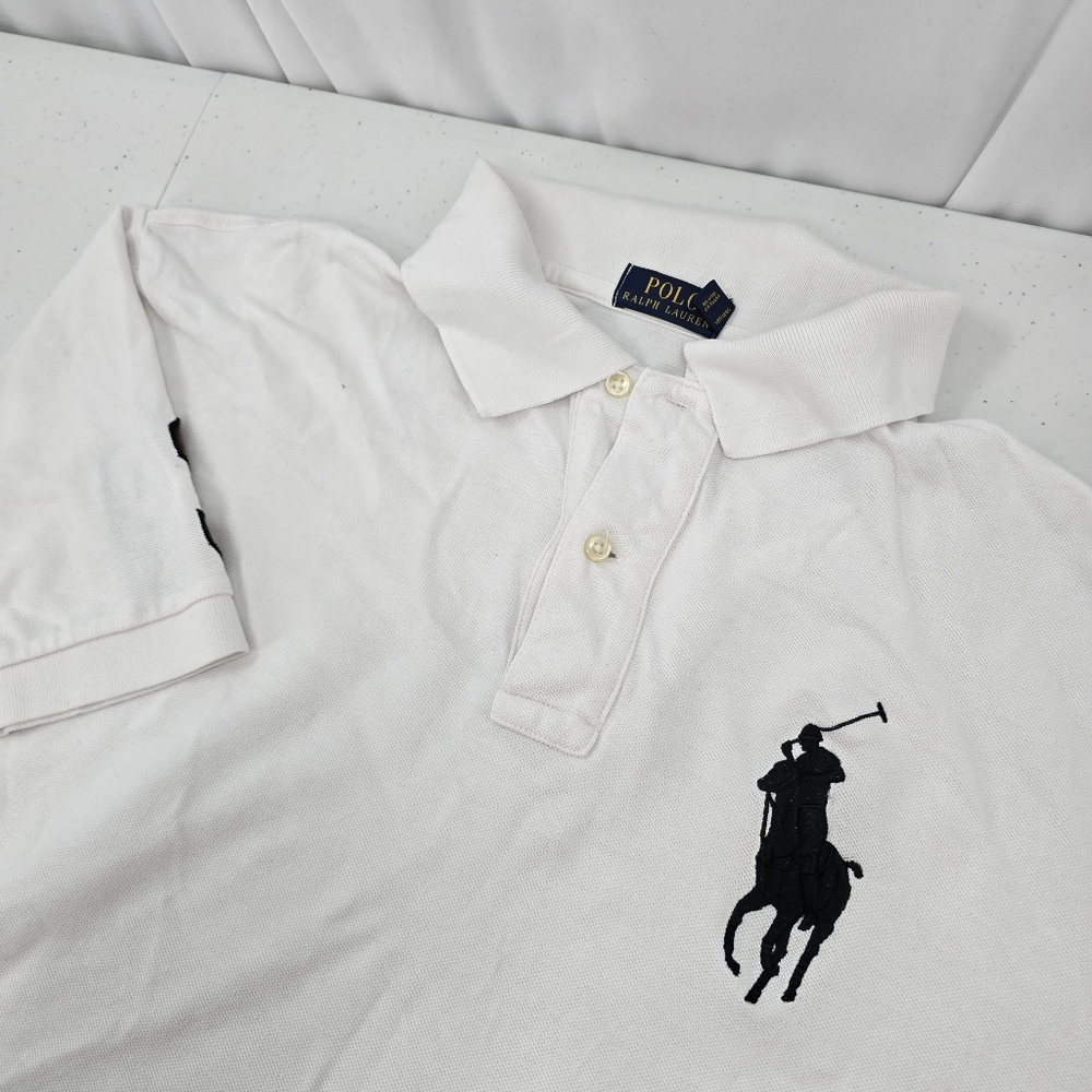 Polo Ralph Lauren Polo Shirt Mens XL Tall‎ White Big Pony Number 3 Sleeve Pique.